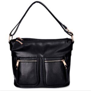 Time and Tru Women's Harlow Convertible Faux Leather Hobo Handbag, Black #50R